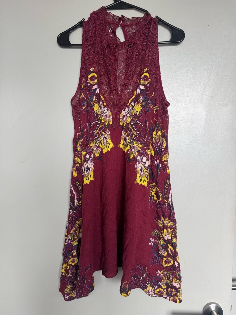 Free People Marsha Lace Printed Slip Dress in Red Small